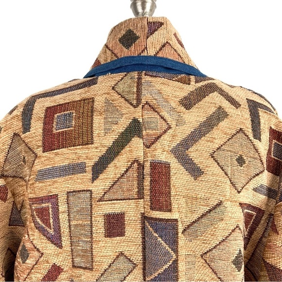 VINTAGE 90s Geometric Tapestry Heavy Overcoat Cardigan Size Medium - Picture 6 of 11